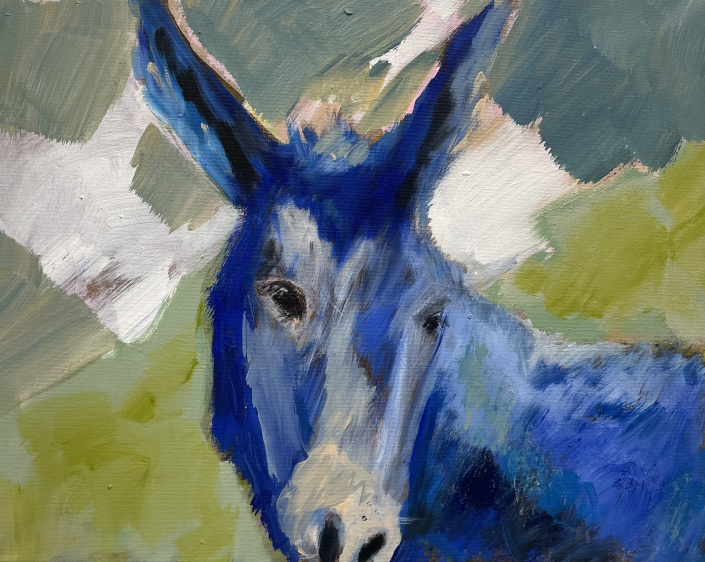 Sylvia Gatz "Blauer Esel / Blue Donkey" Acryl auf Leinwand. 50 x 40 cm, 2022
